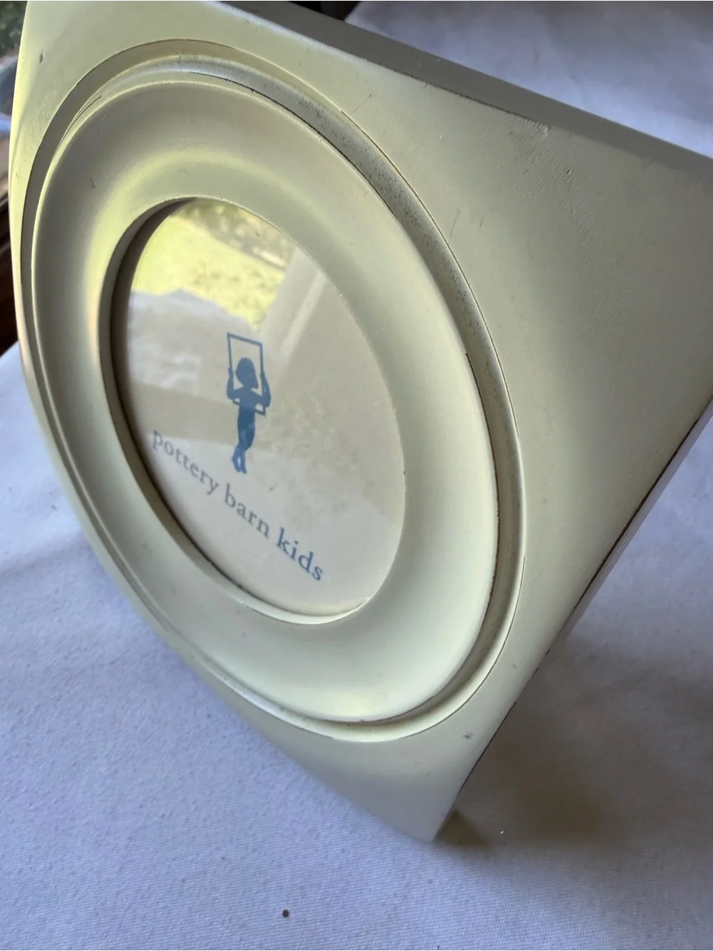 White Pottery Barn Kids Wooden Square Picture Frame with Circle Opening